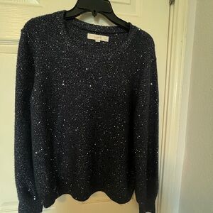 LOFT navy sequined crew neck sweater, Petite Large